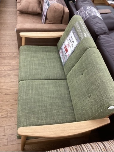 KF-6【新入荷 リサイクル品】アッシュ材 2シーターソファ グリーン