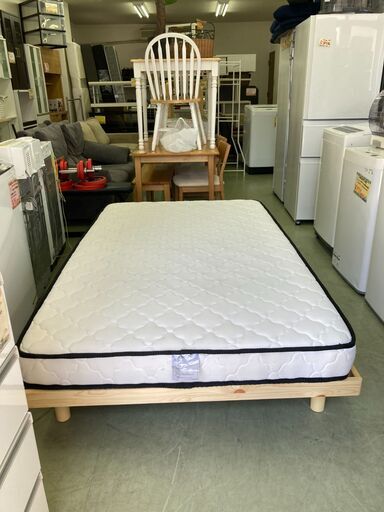 【お取引中】幅120㎝ パイン材 すのこ セミダブルベッド ポケットコイルマットレスセット★1575★