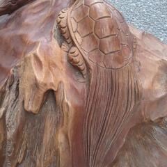 天然木　木彫 松　鶴亀　置物　茶室床の間彫刻