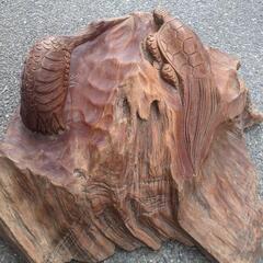 天然木　木彫 松　鶴亀　置物　茶室床の間彫刻