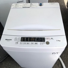 NO 157 🌈福岡市内配送設置無料✨🌈　2021年式　ハイセンス 全自動 洗濯機 5.5kg ホワイト HW-K55E 最短10分洗濯 真下排水 予約機能 スリム 風乾燥 強力洗浄 一人暮らし 二人分のお洗濯