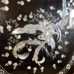 座卓、山水画の座卓、座卓に螺鈿絵画、螺鈿画、螺鈿水墨画、テーブルちゃぶ台、衝立 螺鈿座卓 大型