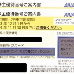 ANA 株主優待券 ２枚 有効期限 2024年11月30日