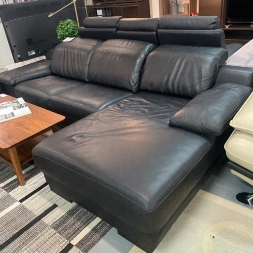 IDC大塚家具 カウチソファ 本革 カウチソファー ブラック IDC 大塚家具