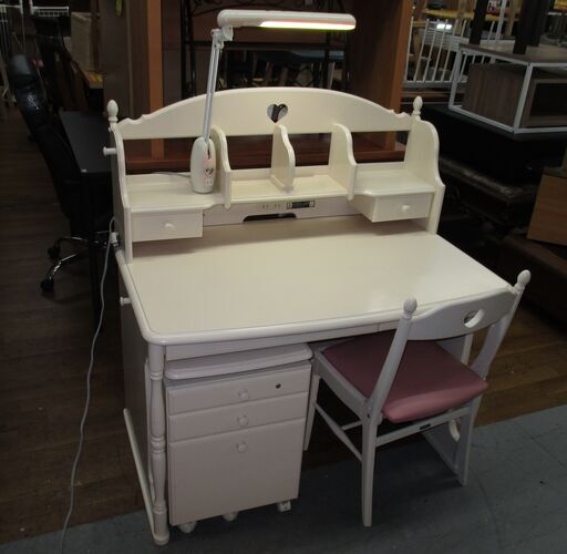 R433 高級 KARIMOKU カリモク ハート♡マック 学習机4点セット Used・キレイ