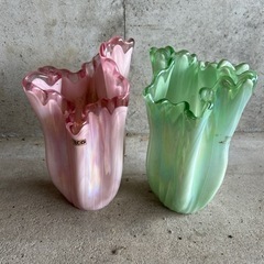 オーロラガラス　花瓶セット　昭和レトロ