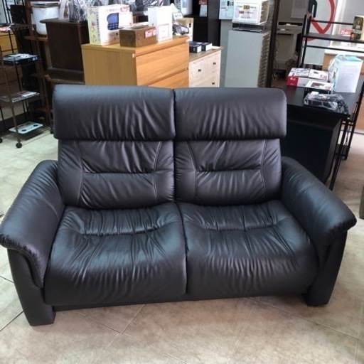 輸入家具 二人掛け チェスターフィールド ソファ ブラックレザー 高級 