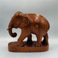 木彫り象 置物 ゾウ アジアン雑貨 木製 高さ25.5cm