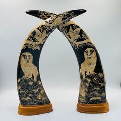 水牛の角 置物 ライオン ゾウ 鳥 リス 彫刻 装飾
