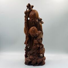 木彫り 寿老人 置物 福禄寿 高さ41.5cm 縁起物 幸福 福...