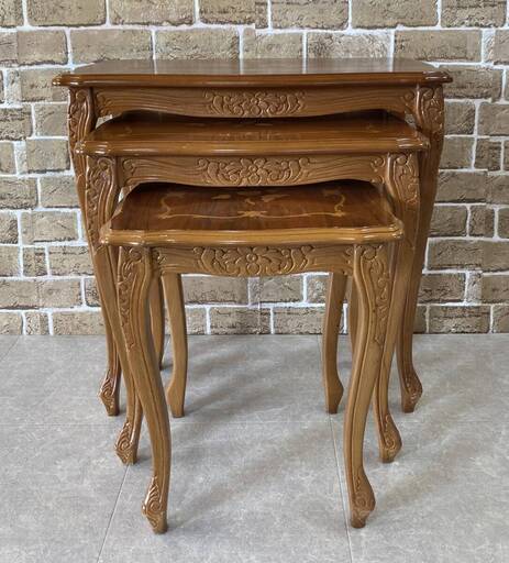 最高級 象嵌細工 ネストテーブル 3つ組 イタリア 猫脚 彫刻 クラシック  