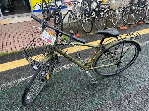 リサイクルショップどりーむ天保山店　No1207　自転車　カーキ　６段ギア付き　LEDオートライト付き　鍵付き