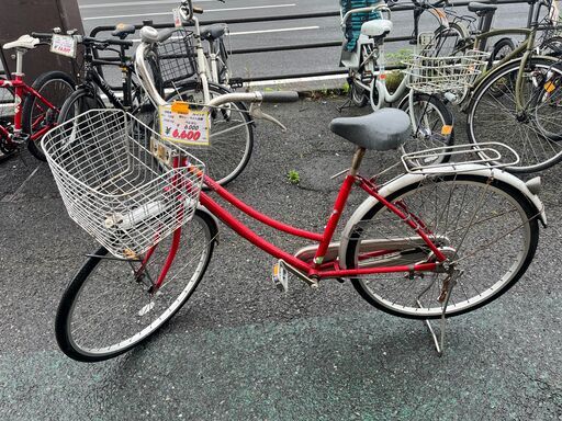 リサイクルショップどりーむ天保山店　No1208　自転車　ママチャリ　26インチ　赤色　ベル付き
