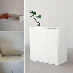 壁シェルフ＋美品 薄型可動棚収納 (本棚、カウンター下、食器等)