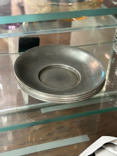 錫製 茶托 4枚 在名 古道具 煎茶道具 茶道具 乾茂號（大阪錫