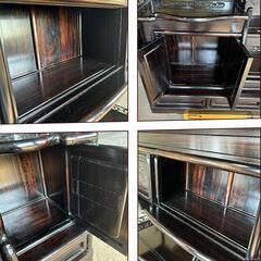 黒檀 ？唐木茶棚 飾り棚 飾棚 茶箪笥 サイドボード 置水屋 唐物 煎茶道具 和家具 唐木家具 木彫刻 透彫り 違い棚 　中古