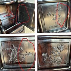 黒檀 ？唐木茶棚 飾り棚 飾棚 茶箪笥 サイドボード 置水屋 唐物 煎茶道具 和家具 唐木家具 木彫刻 透彫り 違い棚 　中古