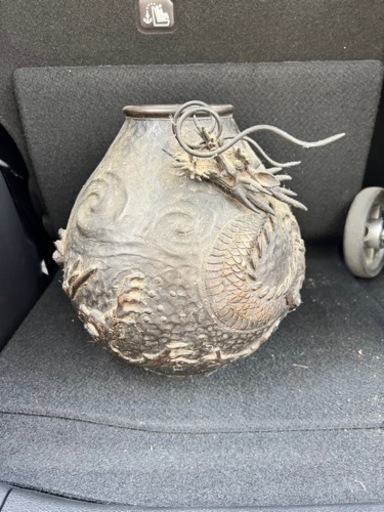 米田秀保 造 『青銅雲龍花瓶』箱無 ● 高さ：24cm　重量：5.3kg　盛り上げ龍図　高岡銅器