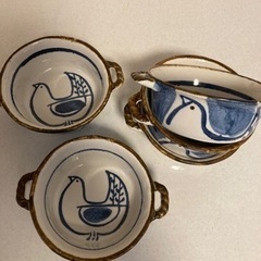 鳥模様のスープ皿　5皿セット