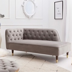 家具 ソファ 2人掛け　ベルベッド生地　カウチソファ　グレー