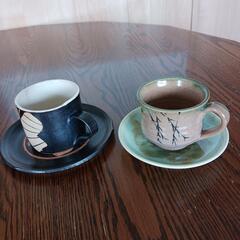 《コーヒーカップ　焼き物2客》生活雑貨:食器:陶器