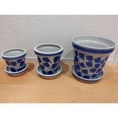 陶器の植木鉢3つセット（受け皿つき）