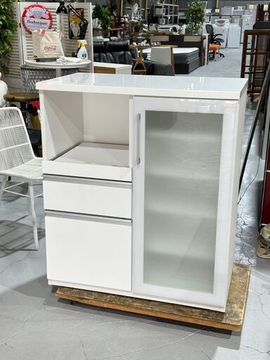 商談中★レンジボード ロータイプ★ カウンターボード 白 鏡面仕上げ キッチンラック キッチン収納 ナチュラル