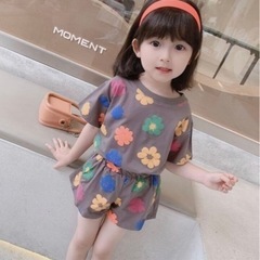 韓国子供服 子供服 花柄 グレー セットアップ