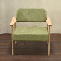 ≪yt1375ジ≫ アウトレット家具 ワイドアームチェア 1Pソファ ミドル高 幅広 試作サンプル 若草色 リビング/ダイニング 60417-01