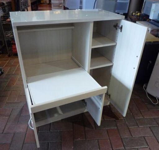 NITORI レンジ台 ブリエ 幅80cm ホワイト/アイボリー系 鏡面仕上げ