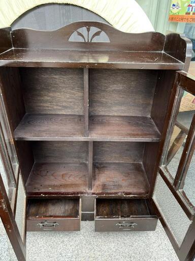 ☆ 古道具 レトロ 木製 キャビネット 棚 ガラス棚 ダイヤガラス 店舗 