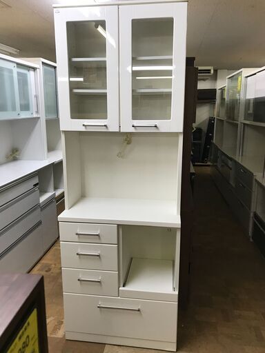 【FU855】★レンジボード   食器棚   ホワイト  コンパクト  おしゃれ   大容量  キッチン収納家具 クリーニング済 堺市 深井 【ジャングルジャングル深井店】