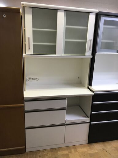 【FU862】★2枚扉システムキッチンボード   ホワイト  おしゃれ  シンプル  大容量  大家族  ファミリータイプ  キッチン収納家具 クリーニング済 堺市 深井 【ジャングルジャングル深井店】