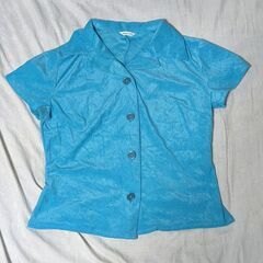 VISUAL SIGN ターコイズブルー　 リネンコットンシャツ...
