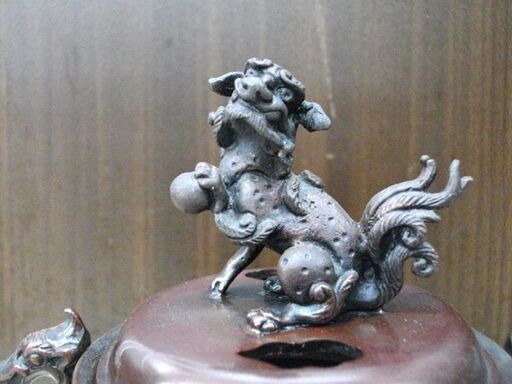 香炉 大和型獅子蓋 小 銅製 特色 高さ17㎝ みやこ灰付き 伝統