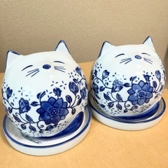 猫 植木鉢 皿付き 2個セット