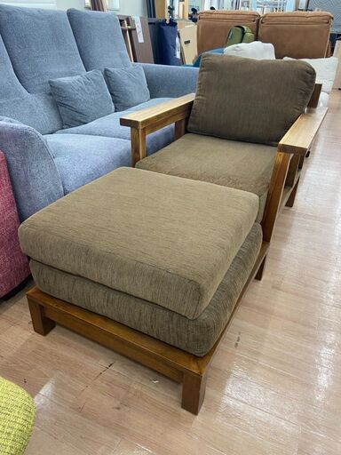 ▼値下げ▼【在庫2点】チーク無垢材 １人掛けソファ オットマン付き 参考価格138,600円 各36,800円自社配送時代引き可※現金、クレジット、スマホ決済対応※