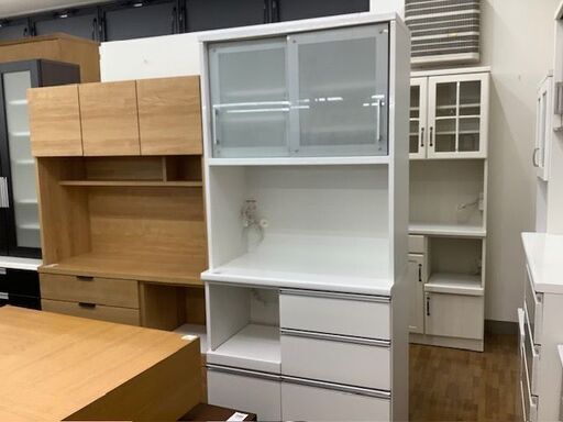 90分の無料軽トラック貸出サービス！ 【松田家具】2枚扉レンジボード(ホワイト)