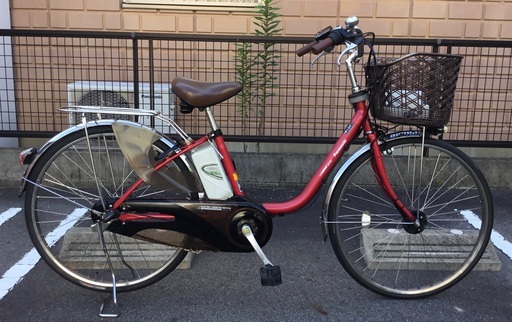 ＜整備済＞パナソニック 26インチ・電動アシスト自転車・内装3段変速 レッド LEDライト・大容量バッテリー