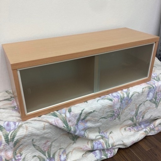美品　山善　カウンタートップケース　ローボード テレビ台　両側　ガラス扉　引戸　 テレビボード ローボード ナチュラル AVボード