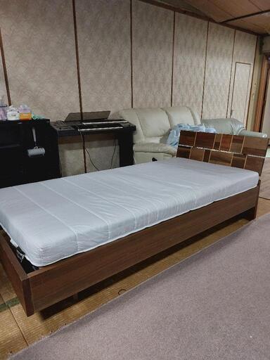 府中家具天然木シングルベッドマットレス付き