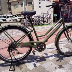 ♪ジモティー特価♪シマノ製外装６段変速・前カゴ・ＬＥＤオートライト　極太タイヤ付き２６型シティサイクル中古