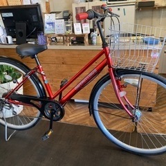 ノーパンクタイヤ！】 LEDオートライト 6段変速 27インチ自転車 レッド  