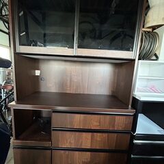 マルキタ家具 美品 キッチンボード レンジボード 食器棚 ブラウン 縦２００cm横１１４cm奥行き４８cm