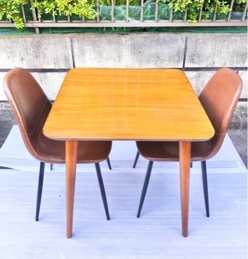 カフェ家具　天然木製テーブル レザー調チェア ２人用  ダイニングセット ☆配送応相談☆