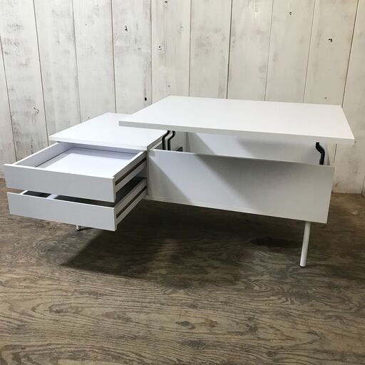 天板昇降テーブル ローテーブル センターテーブル ホワイト 引出 収納 幅113cm 家具 24f菊HG