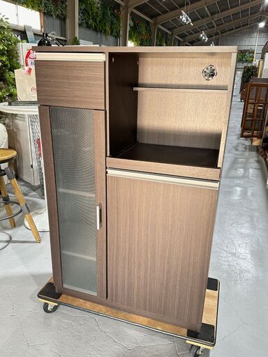 ★レンジボード★ キッチンボード レンジ台 ブラウン コンパクト W75cm ダイニング キッチン収納 モダン スタイリッシュ