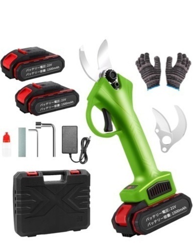 電動剪定バサミ ハサミ 200W 充電式ばさみ 21V ブラシレスモーター SK5炭素鋼 コードレス鋏 二段階切断調整30mm 1500mAh大容量バッテリー2個付き 片手軽量980g 替え刃 安全モード 庭木 枝切り 農場 果樹園 日本語説明書付