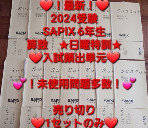 【★最新★2024受験】【未使用多数】Sapix6年2023年度版 算数日曜特訓②