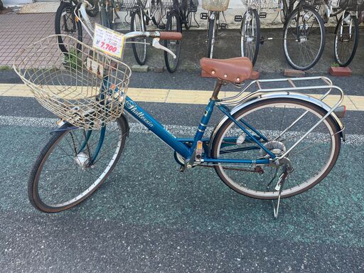 リサイクルショップどりーむ天保山店　No1219　自転車　ママチャリ　２６インチ　青色　ベル付き　６段ギア付き　LEDオートライト付き